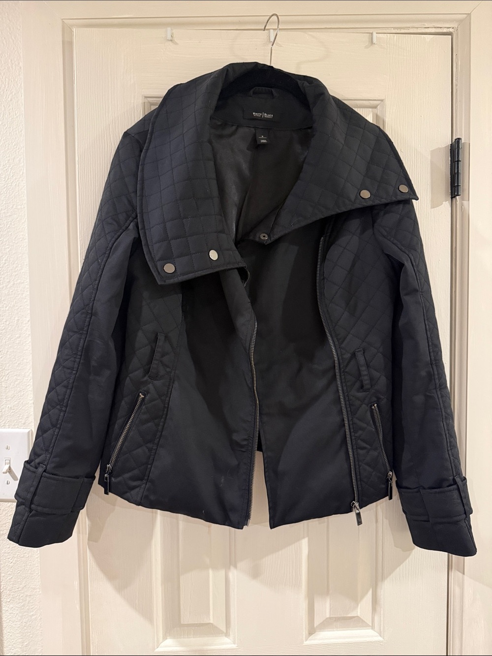 White House Black Market Quilted Black Women's Asymmetrical Bomber Jacket Size M